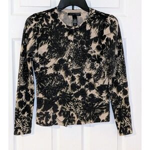 Jillian Jones Lambswool Angora Floral Cardigan Sweater Tan Olive Small
